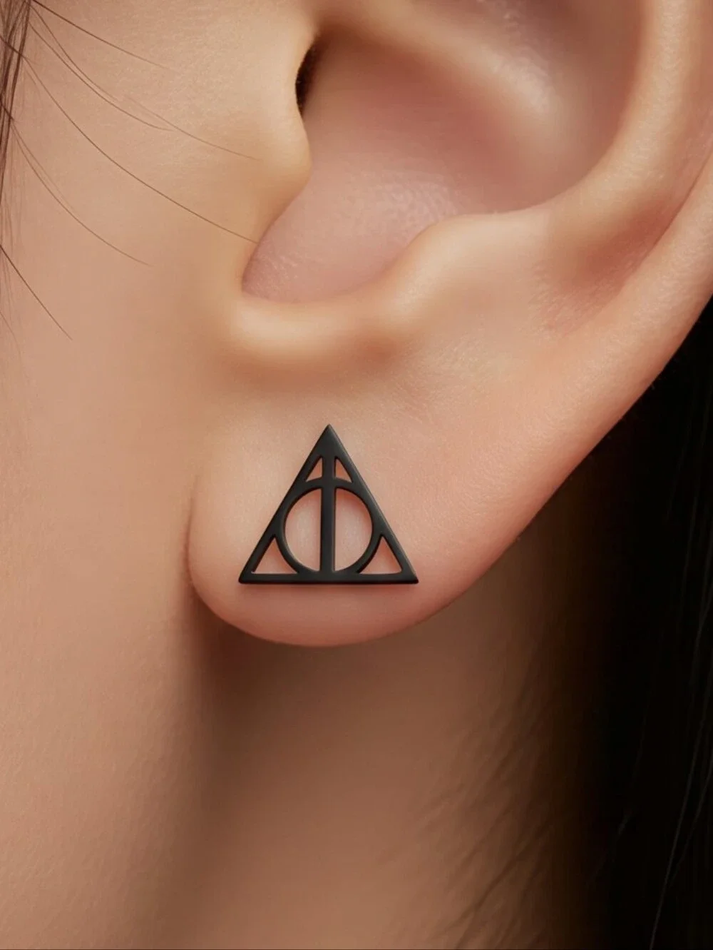 Deathly Hallows Stud Earrings Matte Black Harry Potter Inspired Minimalist Edge